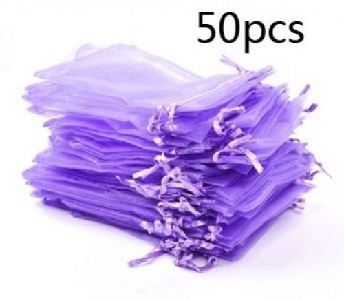 Bluecell Pack Of 50 Purple Color Organza Drawstring Gift Bag Pouch Wrap For )