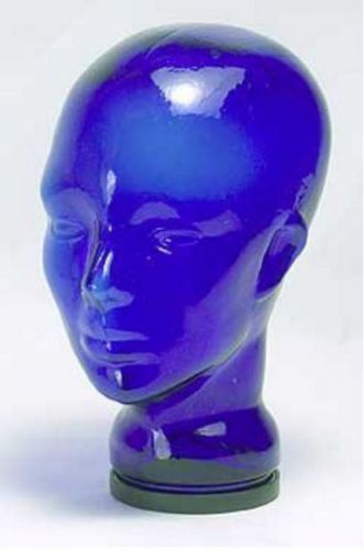 Brand New COBALT BLUE GLASS MANNEQUIN MAN Head with Plastic Lid for Base