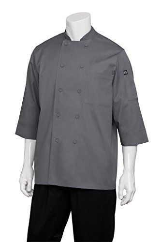 Chef Works JLCL-GRY-S Basic 3/4 Sleeve Chef Coat, Gray, Small