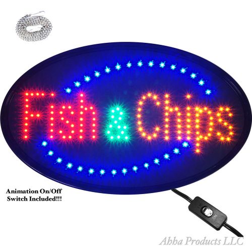23x14&#034; Oval LED Fish &amp; Chips Seafood Restaurant Hot Food chowder Open light Sign