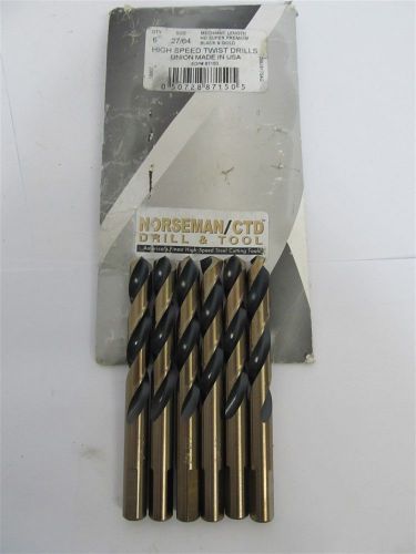 Norseman Drill &amp; Tool 87150, 27/64&#034;, HSS, Mechanic Length Drill Bits 1 pkg of 6