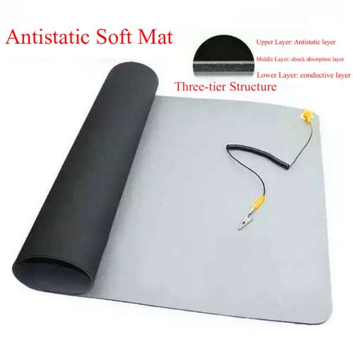 70x50cm black desktop anti static esd grounding mat w/cord pc repair us shipper for sale