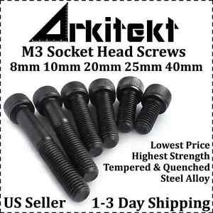 M3 Socket Head Cap Screw - Highest Strength Black Steel Alloy - 8 10 20 25 40mm
