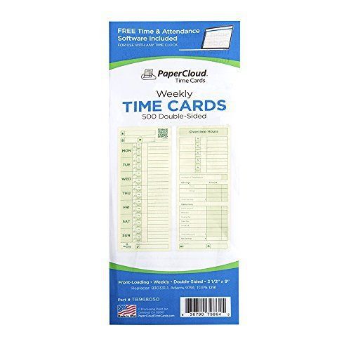PaperCloud Time Cards, Weekly 2-Sided, compares with 830331-1, 1291,3.5 x 9&#034;,