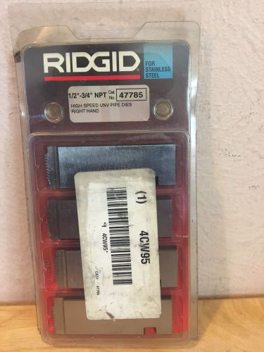 NEW RIDGID 47785 1/2&#034;- 3/4&#034; NPT STAINLESS STEEL PIPE THREADING DIES UNIVERSAL