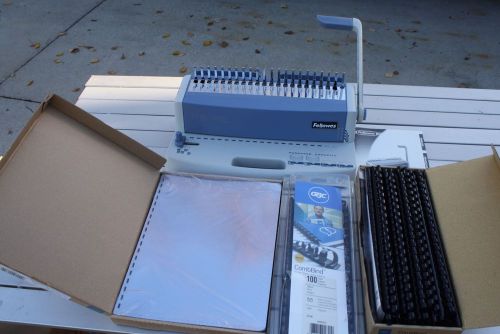 Fellowes pb55 punch binding combo machine + gbc presentation covers clear spines for sale
