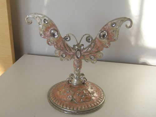 ART NOUVEAU DRAGONFLY DESIGN S/P ENAMEL &amp; CRYSTAL EARRING/JEWELLERY STAND- NEW