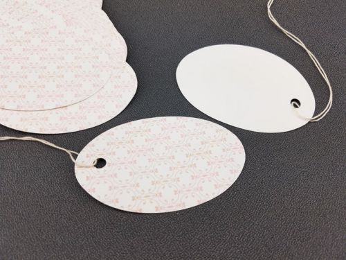 Gift Tags Oval Ivory and Pink Vintage 100 with strings