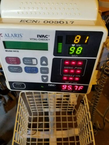Alaris IVAC Vital Check 4410 Blood Pressure monitor w/cart, thermom, SpO2 sensor