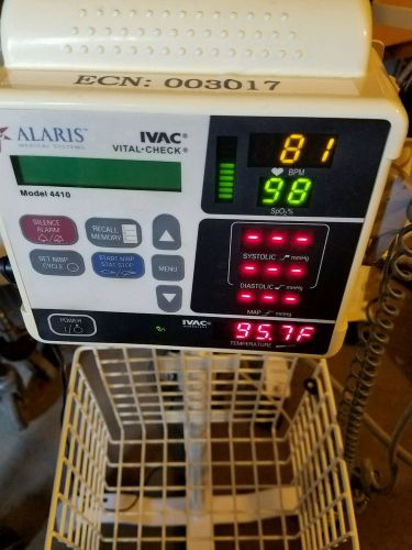 Alaris IVAC Vital Check 4410 Blood Pressure monitor w/cart, thermom, SpO2 sensor