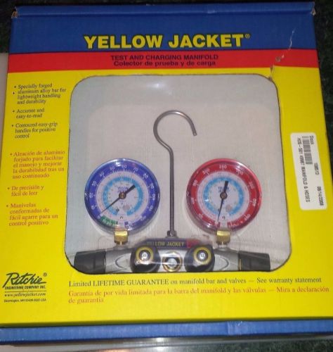 Yellow jacket 49987 4-valve manifold &amp; hoses r-22 r-134a r-404a for sale