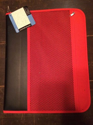 NEW ADCO  1.5&#034; Zipper 3 Ring RED Binder back to School Pocket storage NWT!