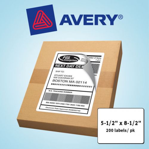Avery laser mailing labels 5-1/2&#034; x 8-1/2&#034; white 200ct for sale