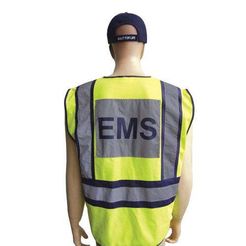 Safety vest ems ansi polyester fabric yellow with navy trim - large for sale