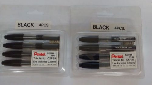 48 pentel cxp25 tubular tip 0.25mm &amp; 44pentel cxp35 tubular black plotter pens for sale