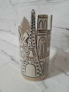Anthropologie Cityscape Pencil Cup Paris France City White Gold &amp; Black 5.5&#034;