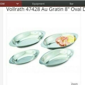 Set of 4 - Vollrath Stainless Steel Oval Au Gratin / Rarebit Dishes - 8 oz.