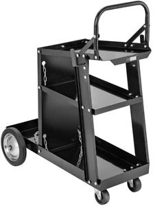 Iron 3 Tiers Rolling Welding Cart With Wheels And Tank Storage For Welder Black