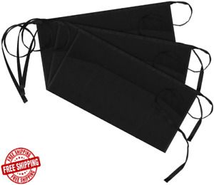 3 Pack Waist Aprons 3 Pockets Waitress Server Waiter Apron for Women Men Black