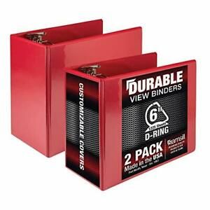 Samsill Durable 6 Inch Binder Red D Ring Binder Customizable Clear View Binde...