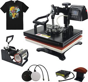 Royalpress 5 In 1 Heat Press 12&#034; X 15&#034; Color Led 360-Degree Rotation Professiona