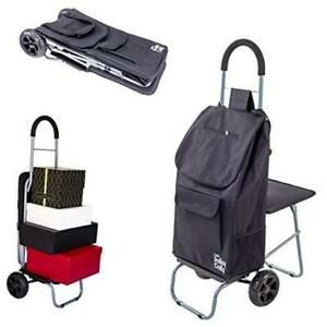 Trolley Dolly with Seat Shopping Grocery Foldable Cart Tailgate Black