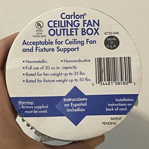 B720 CARLON CEILING FAN OUTLET BOX with Mounting Screws Made In USA New Sealed