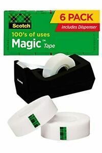 Scotch Magic Tape 6 Rolls with Dispenser Numerous Applications Invisible Engi...
