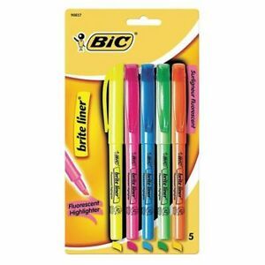 BIC BICBLP51WASST Highlighter Set, Fluorescent Colors, PK5