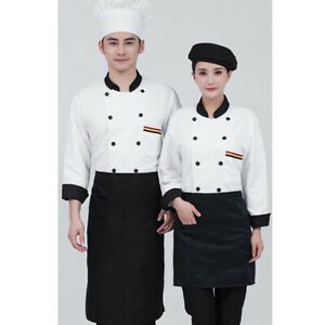 Unisex Chef&#039;s-Uniform Long Sleeve Double-Breasted Men Women Chef Coat White XXL