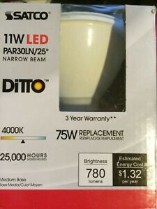 Satco S9089 LED PAR30 Long Neck Bulb -11W PAR30LN/25 NARROW BEAM-DIMMABLE