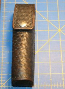 POLICE Vintage Basket Weaver Leather Flashlight Belt Loop Holder Carrier