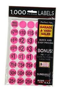 7035 Priced Garage Sale Stickers, 1,000 Count Pre-Printed Labels Pink