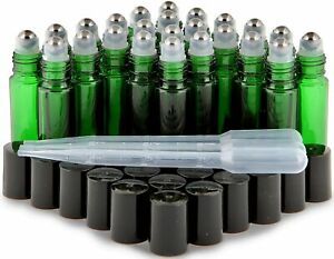 Vivaplex, 24, Green, 10 ml Glass Roll-on Bottles with Stainless Steel Roller...