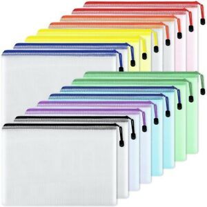 16Pcs Mesh Zipper Pouch Document Bag,Waterproof Zip File Folders,A4 Size, foN4K9