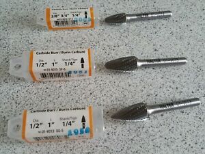 Walter Surface Technologies 1/4&#034; Shank Lot of 3 Carbides 01-v013,01-V014,01-V015