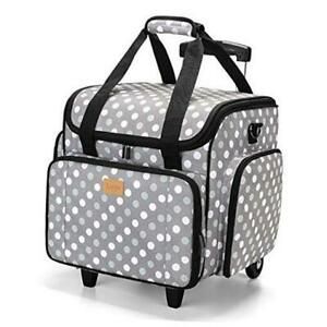 Serger Case with Detachable Dolly, Serger Bag with Removable Padding Gray Dots
