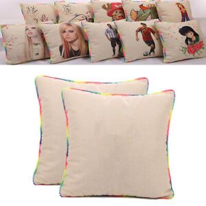 10pcs Linen Sublimation Blank Pillow Case Cushion Cover with Colorful Rim