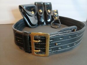 Gould &amp; Goodrich Size 38 Brass Buckle Police Duty Belt Hi Gloss + Extras!