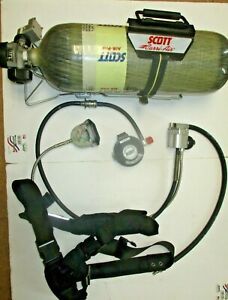 Scott Airpak 4.5 Set: Tank, E-Z Flo Regulator, Air Supply Gauge Full Tang Used.