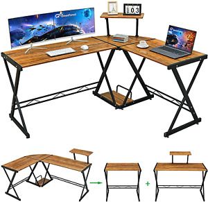 Greenforest L Shaped Desk 58” Reversible Corner Computer Desk with Movable Shelf