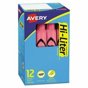 Hi-liter Desk Style Highlighter, Chisel Tip, Light Pink Ink, 12/Pk (AVE07749)