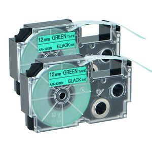 Compatible with Casio XR-12GN Black on Green Label Tape for EZ KL-60 12MM 2PK