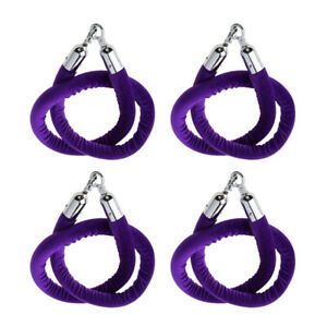 4 x Purple 1.5m Queue Rope Barrier Belt Stanchion Post w/ Silver Hooks