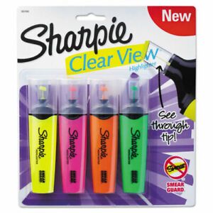 Sharpie  Highlighter Blade Tip Assorted Ink 4 per Set -Clear view