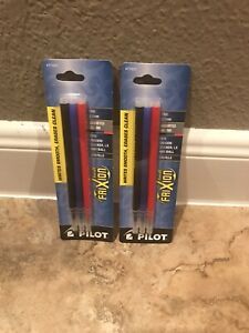 2 Packs Pilot Gel Ink Refills FriXion Erasable Gel Pen BLUE Black Red FINE Lot 6
