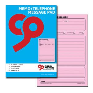 Cherry PINK Memo / Telephone Message PAD A5 100pages 80gsm