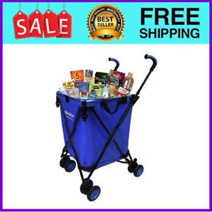 Cart Folding Grocery Shopping and Laundry Utility Cart – Removable Blue