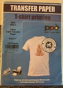 PPD Inkjet Iron-On Light T Shirt Transfer Paper LTR 8.5x11&#034; Pack of 60 Sheets