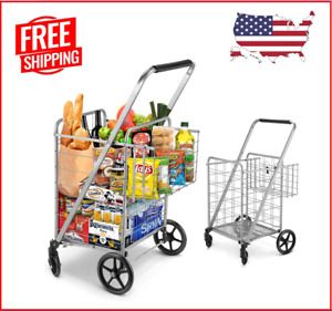 Shopping Cart Jumbo Double Basket Grocery Cart 330 lbs Capacity Folding Shopping
